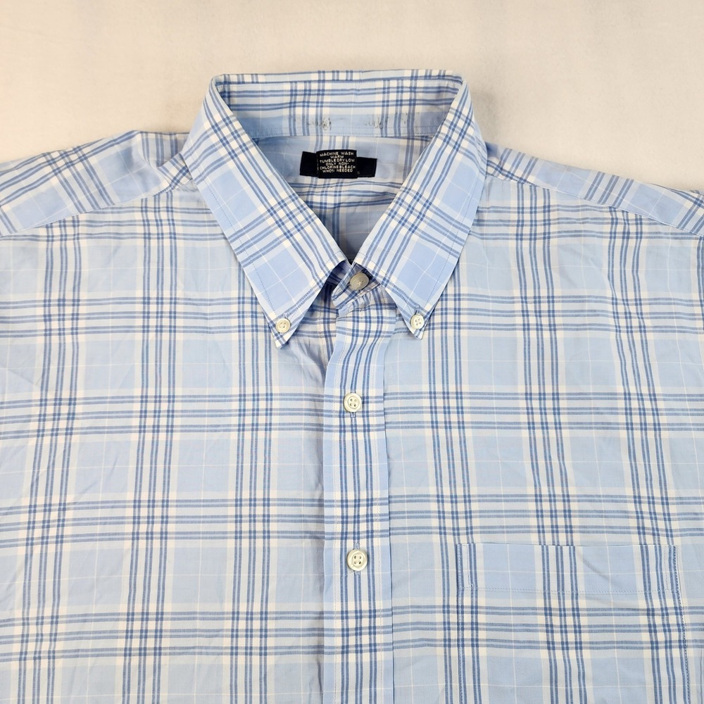 Brooks Brothers 346 Button Down Shirt Mens XL Blue White Plaid Short Sleeve